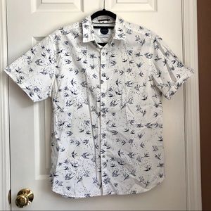 Denim & Flower Bird Short-Sleeve Button Down Shirt
